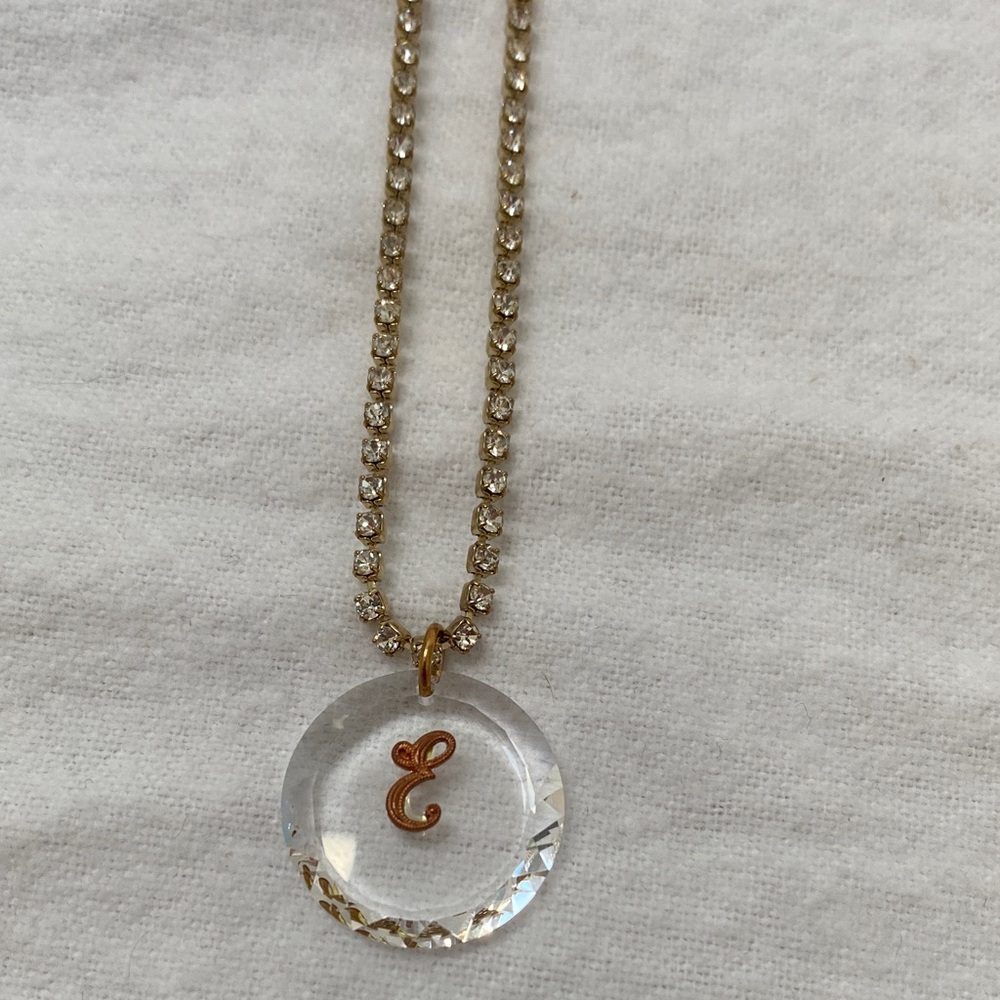 Vintage Anthropologie Clear Medallion Monogram Necklace - E